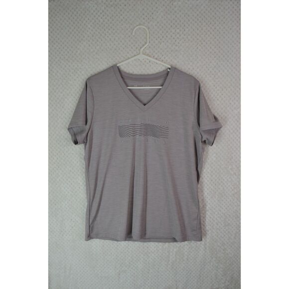 Under Armour Heatgear Women's XL Grey Loose Fit Graphic Print V-Neck T-Shirt - Picture 1 of 12